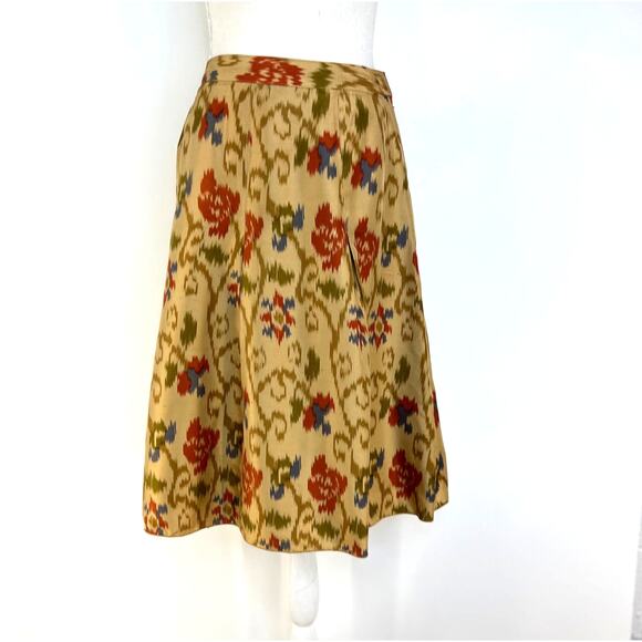 J. Jill Silk Ikat Printed Aline Skirt Knee Length Mini Tan Floral - Picture 1 of 6